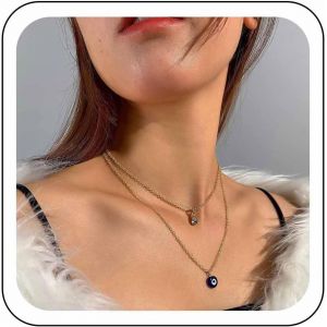 Kal-Collier Ras Du Cou Oeil Maléfique Collier Pendentif Oeil Bleu Superposé Chaîne En Or Saphir Collier Oeil Du Diable Collier Clavicule Oeil De Démon Chanceux Turc Bijoux Pour Femmes Filles - Neuf