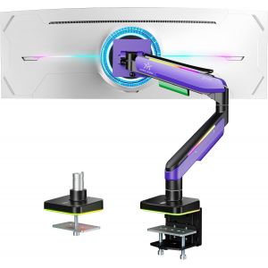 Support De Moniteur De Jeu Pour &Eacute;crans De 17 &Agrave; 49" - Curved & Ultrawide - Rvb - Charge Lourde - Charge Jusqu'&agrave; 20 Kg - Vesa 75/100 Mm (Violet) - Neuf
