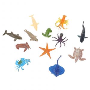Lot de 12 mini figurines d'animaux marins en plastique, couleurs assorties, jouets &eacute;ducatifs pour enfants - Neuf