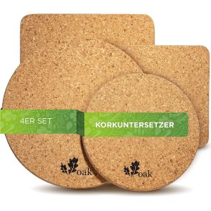 Subzonal-Lot De 4 Dessous De Verre En Li&egrave;ge,2 Dessous De Verre Ronds,2 Dessous De Verre Carr&eacute;s,100 % Li&egrave;ge Naturel,Fabriqu&eacute; Au Portugal,20 Cm Et 15 Cm,Dessous Antid&eacute;rapant,Lavable,R&eacute;sistant &Agrave; La Chal - Neuf