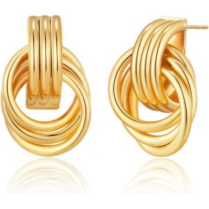Boucles D'oreilles Epaisses En Or, Vintage Tendance Plaqué Or 14 Carats Pendantes Pour Femme Hypoallergénique Géométrique Long Lien Torsadé N?ud Boucle D'oreille Gros Bijoux En Or Cadeaux[H1687] - Neuf