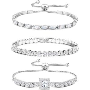 Eryi-3 Pièces Tennis Bracelet Femme Zirconium Cubique Bracelet Diamant Bracelet Réglable Brillant Empilable Bracelets Tennis Argent Or - Neuf