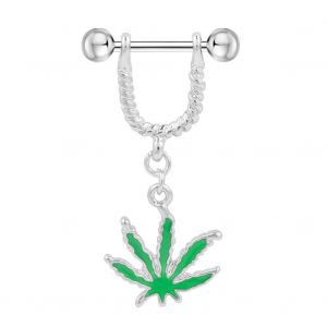 1 Piercing Corporel En Acier Chirurgical, Anneau De Teton, Pendentif Feuille, Barre, Bouclier (Vert) - Neuf