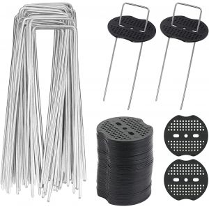 KALANKA-40pcs Piquets de Jardin en U avec 40 Rondelles Sardine Fixation Toile Paillage Piquets en Métal pour Jardinage Fixer Bâche Anti-Mauvaises Herbes (15x4cm / ¿2.1mm) - Neuf
