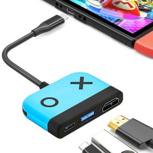 (Bleu) Station D'accueil Switch Pour Nintendo Switch Oled, Adaptateur Tv 3-En-1 Avec Hdmi 4k, Port Usb 3.0, Charge Pd 65 W Type-C, Adaptateur De Voyage Portable Pour Nintendo Switch/Switch Oled - Neuf