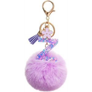 KAL-Moderne Porte-Clés Violet Boule De Poils Gland Pour Fille Porte Clef Avec Lettre Porte-Clés Fille Initiale Cadeau Femmes Porte-Clés Or Porte Clé A-Z - Neuf