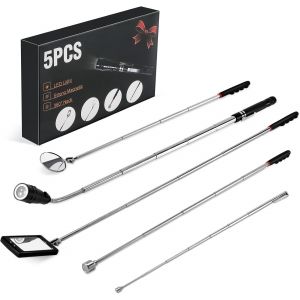 KALANKA-Kit d'outils de Ramassage T&eacute;lescopique Magn&eacute;tique, 5 PCS de Ramassage avec Poign&eacute;e R&eacute;tractable, 1&15lbs Ramassage Magn&eacute;tique, Miroir d'inspection Rond et R&eacute;glable &agrave; 360 &deg;, Lampe de LED - Neuf