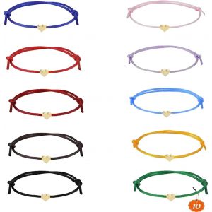 Asas-Lot De 10 Bracelets D'amitié En Forme De C?Ur,Taille Réglable,Bracelets D'amitié Pour Enfants,Fait Extensible Bracelets D' Plaqué Or C?Ur,Bijoux Cadeau Pour Femme Fille Couple Famille Amis - Neuf