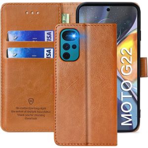 Motorola Moto G22 Case, Premium Pu Leather Wallet Flip Magnetic Protective Case, Brown - Neuf