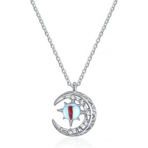 Kal-Collier Pierre De Lune Pour Femme, Collier Planete, Pendentif Pierre De Lune, Collier Femme, Collier De Lune, Pendentif Argent, Collier Lune Et Étoile Cadeaux Pour Fille Femme Dames Maman Cadeaux - Neuf