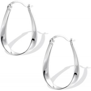 Kal-Boucles D'oreilles Cr&eacute;oles Torsad&eacute;es En Argent &Eacute;pais Pour Femmes Et Filles, Grandes Boucles D'oreilles Ovales L&eacute;g&egrave;res 925 Pour F&ecirc;te De Mariage - Neuf