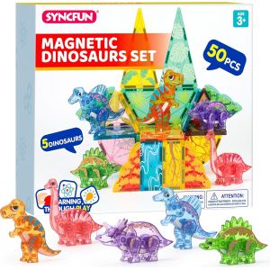 KALWL-Blocs Construction Magnétiques Enfants,50 Pièces Dinosaures Jouets Éducatifs Construction Pour Garçons Et Filles De 3 4 5 6 7 Ans,Cadeau D'Anniversaire Noël Pour Tout-Petits - Neuf