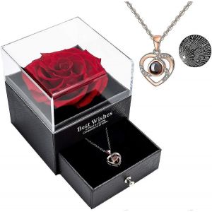 Véritable Rose Préservée Avec Love You Collier En 100 Langues Coffret Cadeau,Fleur De Rose Véritable Enchantée Pour La Saint-Valentin Anniversaire Mariage Bthday Romant - Neuf