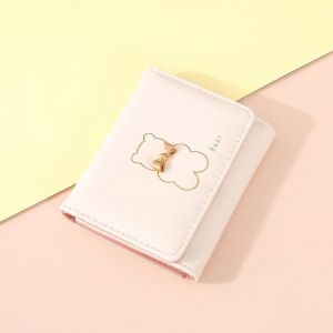 (Blanc cass&eacute;) Petit portefeuille pour fille, joli portefeuille imprim&eacute; ours, petit portefeuille &agrave; trois volets, porte-monnaie, porte-cartes, fen&ecirc;tre d'identification, portefeuille pour femme - Neuf