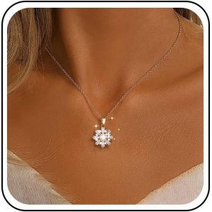 Kales-Collier Fleur En Cristal Collier Pendentif Fleur En Diamant Collier Flocon En Cristal Collier Pendentif Strass Rond Collier Zircon Cubique Étincelant - Neuf