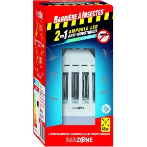 BARRIERE A INSECTES Ampoule LED BARZONE, anti-moustiques 2 en 1, int&eacute;rieur et ext&eacute;rieur, Port&eacute;e de 45m&sup2;, &Eacute;tui 1 ampoule, BARLIGHT - Neuf