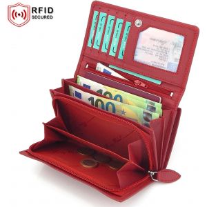 Portefeuille Xxl Pour Femme En Cuir De Vachette Avec Rfid Avec De Nombreux Compartiments Pour Femme,Rouge,M,Classique - Neuf