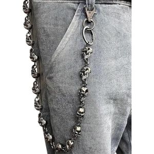 TRAHOO-Cha&icirc;ne Pantalon Homme & Femme, 55 cm Lourde Cha&icirc;ne M&eacute;tal T&ecirc;te de Mort, Cha&icirc;ne Portefeuille pour Jeans, Ceinture, Style Punk Gothique Vintage Rock Hip-Hop, Accessoire Polyvalent (Cl&eacute;s, Sac) - Neuf