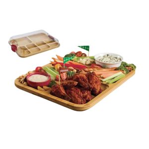 Planche &Agrave; D&eacute;couper En Bambou Avec Compartiments Et Couvercle Transparent &Agrave; Verrouillage - Neuf