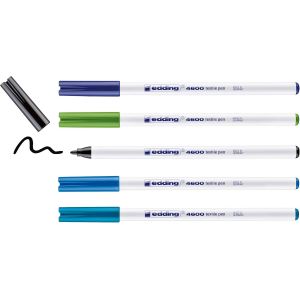 Edding 4600 Feutre Pour Textiles - Noir, Bleu, Bleu Clair, Vert Clair, Bleu D'orient - 5 Pi&egrave;ces - Pointe Ronde 1 Mm - Feutre Textile Lavable En Machine (60 &deg;C) Pour D&eacute;corer Le Tissu - Marqueur Textile - Neuf
