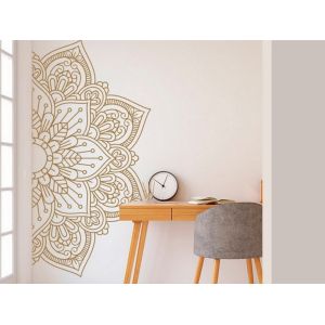 Sticker mural demi-hauteur Mandala Fleur 114 x 57 cm PVC D&eacute;coration murale Or - Neuf