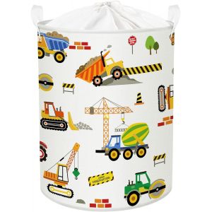 MEVRONISSHOP-45L Corbeilles &agrave; Linge Blanc V&eacute;hicule d'ing&eacute;nierie pour Gar&ccedil;ons Paniers &agrave; Linge Sale Enfants Pliables Rond pour Jouets V&ecirc;tements, 36x45 cm - Neuf