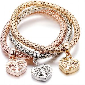 Eryi-3 Pièces Bracelet De Charme Des Femmes Avec Arbre De Vie Pendentif Bracelet, Élastique, Bracelet Manchette Pour Les Avec Cristal(En Argent,Or Rose,Or), One Size, Argent, One Size, Argent - Neuf