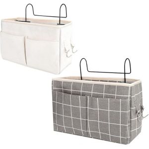 Organisateur de chevet, 2 sacs de chevet, panier de rangement suspendu, sac de rangement suspendu étanche avec 3 poches, rideau de lit mezzanine (gris blanc + gris) - Neuf
