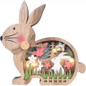 Décorations de Pâques en bois - Couleur bois, Statue de lapin en bois, Lampe lapin décorative, Décoration de table de Pâques, Décoration printanière - Neuf