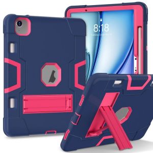 Coque En Silicone Et Pc Contrastée Pour Ipad Air 11 (2024/2025) Avec Support - Bleu Marine Rose Rouge - Neuf