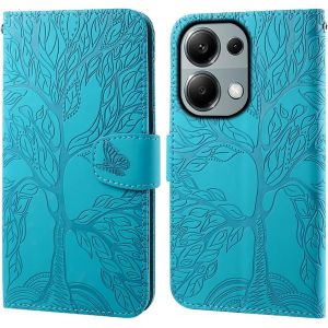 KAL-Coque Pour Redmi Note 13 Pro 4G, Arbre De Vie Papillon Motif Housse En Cuir Synth&eacute;tique Cover &Agrave; Rabat, Portefeuille &Eacute;tui De Protection Avec Fentes Pour Cartes, Bleu Vert - Neuf