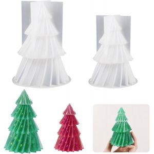 Lot De 2 Moules &Agrave; Bougies De No&euml;l En Silicone Pour La Fabrication De Bougies, Sapin De No&euml;l, Moules En R&eacute;sine &Eacute;poxy Pour La Fabrication De Bougies 3d, De Savon, De Bricolage, Cadeaux - Neuf