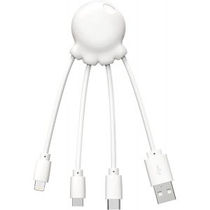 Thef-Octopus - Câble Multi Usb 4 En 1 En Forme De Pieuvre - Chargeur Universel En Plastique Recyclé - Prise Usb-C, Lightning, Usb-A, Micro Usb Pour Smartphone - Blanc - Neuf