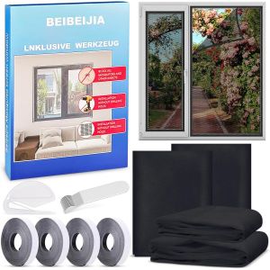 4 Pièces Moustiquaire Fenetre,130x150cm Moustiquaire Pour Fenêtre Avec 4 Rouleaux De Bandes Autocollantes,Moustiquaire Adhésive pour Fenêtre,Anti Mouche Moustiques (Noir).[Q8] - Neuf