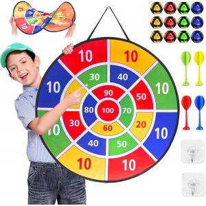 Mdy-Cible De Fléchettes Double Face Pour Enfants - 29 Pouces Avec 12 Balles Adhésives Et 4 Fléchettes - Jeu D'intérieur Et Extérieur Pour Anniversaire - Neuf
