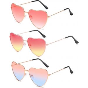 3 Paires Lunettes Coeur,Lunettes De Soleil Coeur,Lunettes De Soleil Hippie,Drôle De Lunettes De Soleil De Fête Pour Party Annivesaire Noël Carnaval Cosplay.[F55] - Neuf