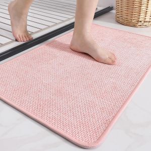 Tapis De Bain Antiderapant 44 X 75 Cm,Tapis Salle De Bain Absorbant Lavable,Tapis De Douche En Imitation Tiss&eacute;e,Mince Tapis De Bain Rose Pour Salle De Bain,Cuisine,Entr&eacute;e - Neuf