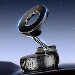 Support T&eacute;l&eacute;phone Voiture Magsaf &agrave; Ventouse sous Vide, Verrouillage par Rotation, Magn&eacute;tique & Pliable, Pare-brise/Tableau de bord/Miroir, Compatible iPhone 12-16 & Android, Anneau Magn&eacute;tique Inclus - Neuf