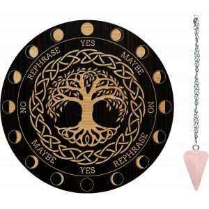 Planche &Agrave; Pendule Arbre De Vie, 7.8"" Panneau De M&eacute;taphysique De Divination De Radiesth&eacute;sie En Bois Sculpt&eacute; Avec Collier De Pendule En Cristal Divination Pour Sorcellerie Wiccan Autel Kit - Neuf