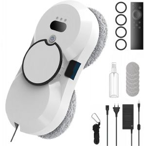 NouvelHorizonstore-Robot Laveur de Vitre avec D&eacute;tection Intelligente des Bords, 5600Pa Lave-Vitre Automatique &agrave; 3 Modes & T&eacute;l&eacute;commande, Robot Nettoyeur Vitre S&eacute;curis&eacute; avec 10 Chiffons pour Surfaces L - Neuf