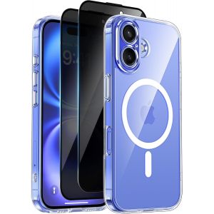 KALANKA-Helssitot Coque Magn&eacute;tique pour iPhone 16 avec 2 Verre Tremp&eacute; Anti-Espion Compatible avec MagSafe Militaire &Eacute;tui Housse Antichoc Bumper Militaire 6,1 Pouces-Transparente - Neuf