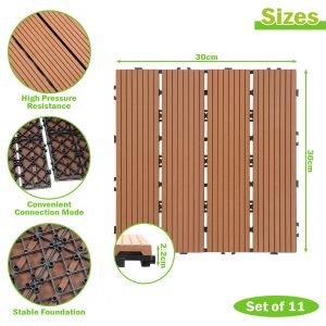 Dalles de Terrasse WPC 30x30 cm, 55 Pi&egrave;ces, Terrasse Ext&eacute;rieure, Marron - Neuf