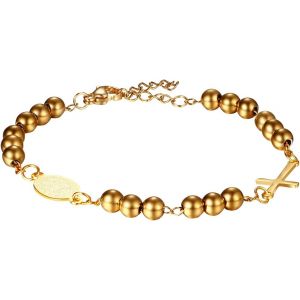 Eryi-Bracelet Femme Coix Et Médaille De Saint Benoît,Bracelet Acier Inoxydable Femme Avec Perles,Bracelets Chrétiens Et Catholiques,Amulette,Cadeau Pour Femme - Neuf