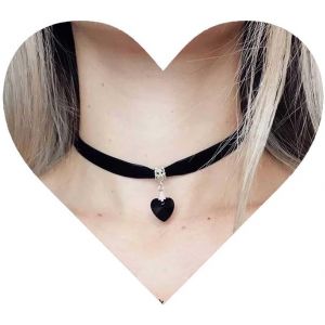 Kal-Punk Collier Ras Du Cou En Velours Noir Collier Pendentif Coeur D'amour Vintage Collier Ras Du Cou En Satin Noir Collier Gothique Rétro En Cuir Collier Chaîne Bijoux Pour Femmes Et Filles - Neuf