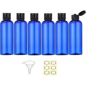 Lot de 6 bouteilles de voyage en plastique de 100 ml avec bouchon à rabat,vides et rechargeables avec 1 entonnoir et 6 étiquettes approuvées par la TSA pour liquides,lotions,shampooings - Neuf