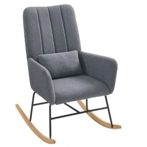 Fauteuil &Agrave; Bascule Rocking Chair Avec Accoudoirs Surface En Tissu Peluche Structure En Acier Pieds En Bois D H&eacute;v&eacute;a Capacit&eacute; De Charge 160 Kg Pour Chambre Salon Gris Helloshop26 12_0006071 - Neuf