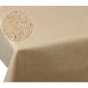 Sjzg-Nappe De Table En Lin 135x200cm Aspect Hydrofuge,Nappe Carr&eacute;e Anti-Taches Anti-Salissure Facile &Agrave; Nettoyer,Sable 0800040 - Neuf