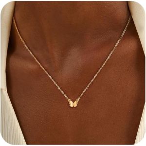 Kal-Collier Or Femme 14 Carats Chaine Plaqu&eacute; Or Petit Pendentif Femme Collier Ras De Cou Avec Croix Coeur Cristal Papillon Amour Noeud Reglable Bijoux Cadeau Personnalis&eacute; Pour Femme Fille Mamie - Neuf