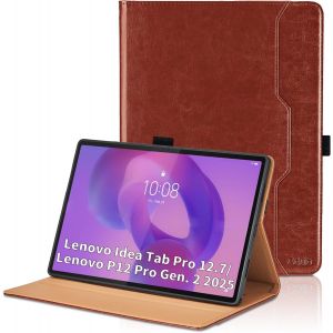 Tianyi-Coque Pour Lenovo Idea Tab Pro 12.7 Pouces 2025/Lenovo Tab P12 Pro (2. Generation) 12,7 Pouces 2025 Business Premium Pu Cuir Cover Tablette Housse De Multi-Angle Étui Avec Poche-Marron - Neuf