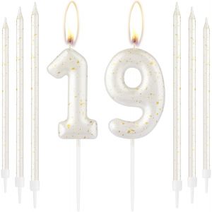 Bougie Dor&eacute;e Blanche Et Dor&eacute;e En Forme De Chiffre 19 Pour G&acirc;teau D'anniversaire,D&eacute;coration De G&acirc;teau D'anniversaire De Mariage Pour Gar&ccedil;ons Et Filles,Fournitures D'anniversaire De Mariage - Neuf